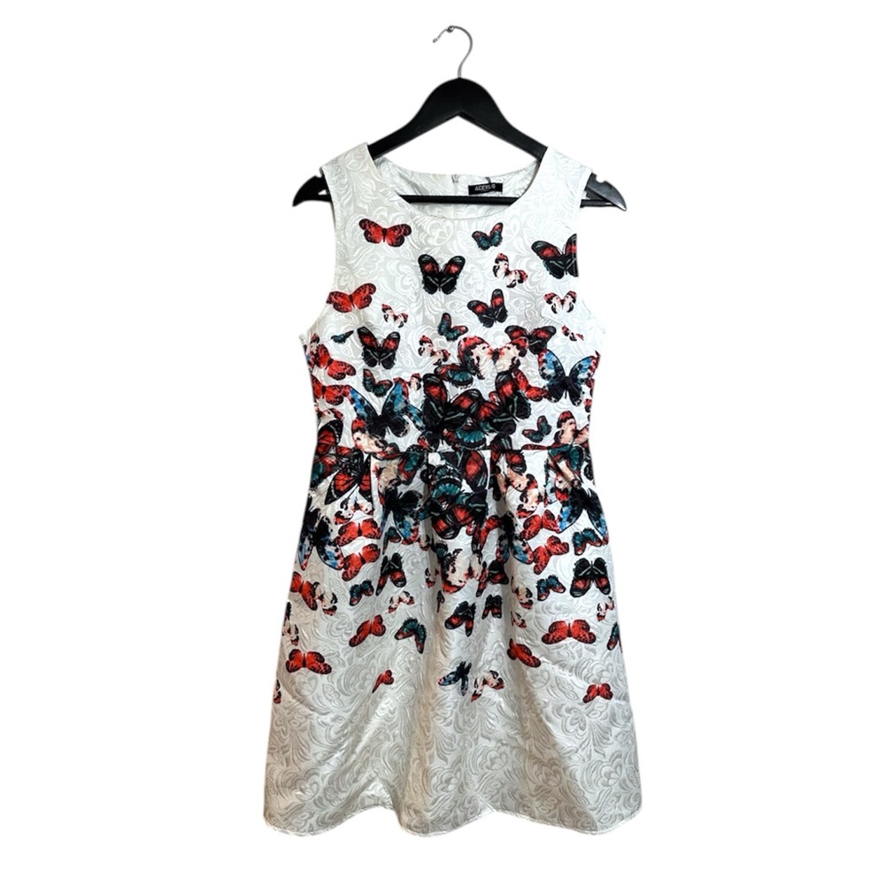 ACEVOG Butterfly Fit & Flare Textured White Dress Size Medium SEE NOTES